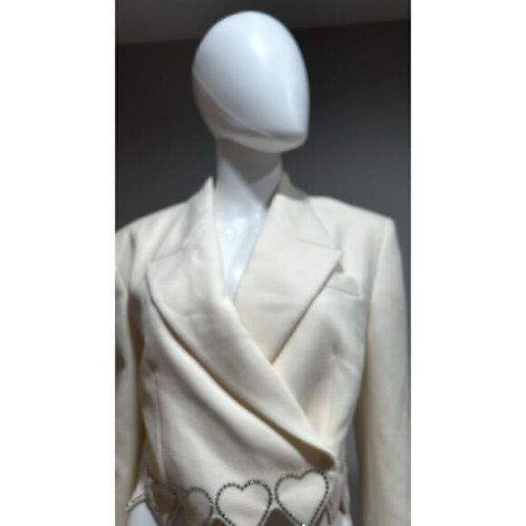 Mach & Mach Crystal Hearts Cropped Ivory Wool Blazer Size 8-10 (40) - Picture 4 of 12